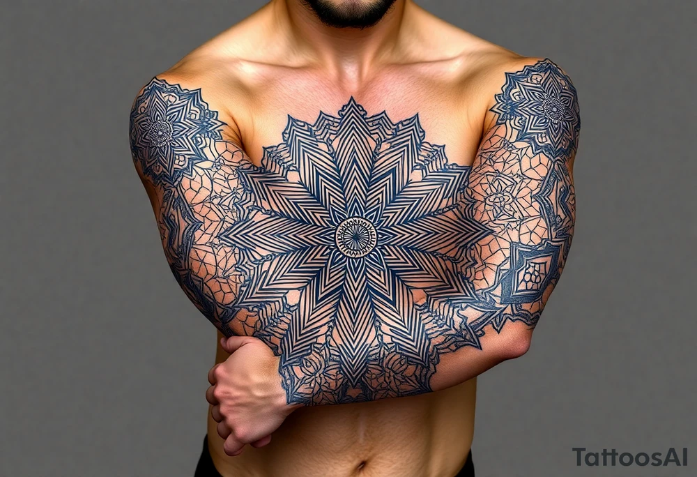 intricate mandala with sacred geometry and cosmic elements tattoo idea