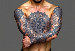intricate mandala with sacred geometry and cosmic elements tattoo idea
