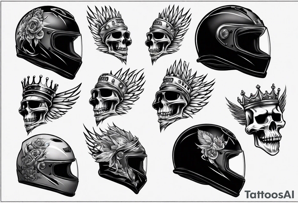 motorbike helmet with a crown on top tattoo idea