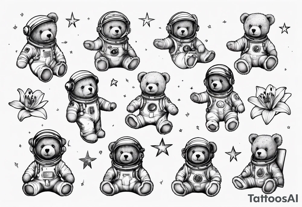 Teddy bear astronaut Lily tattoo idea