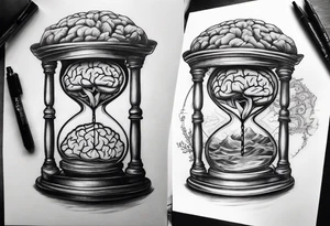 Human anatomical brain inside hourglass tattoo idea