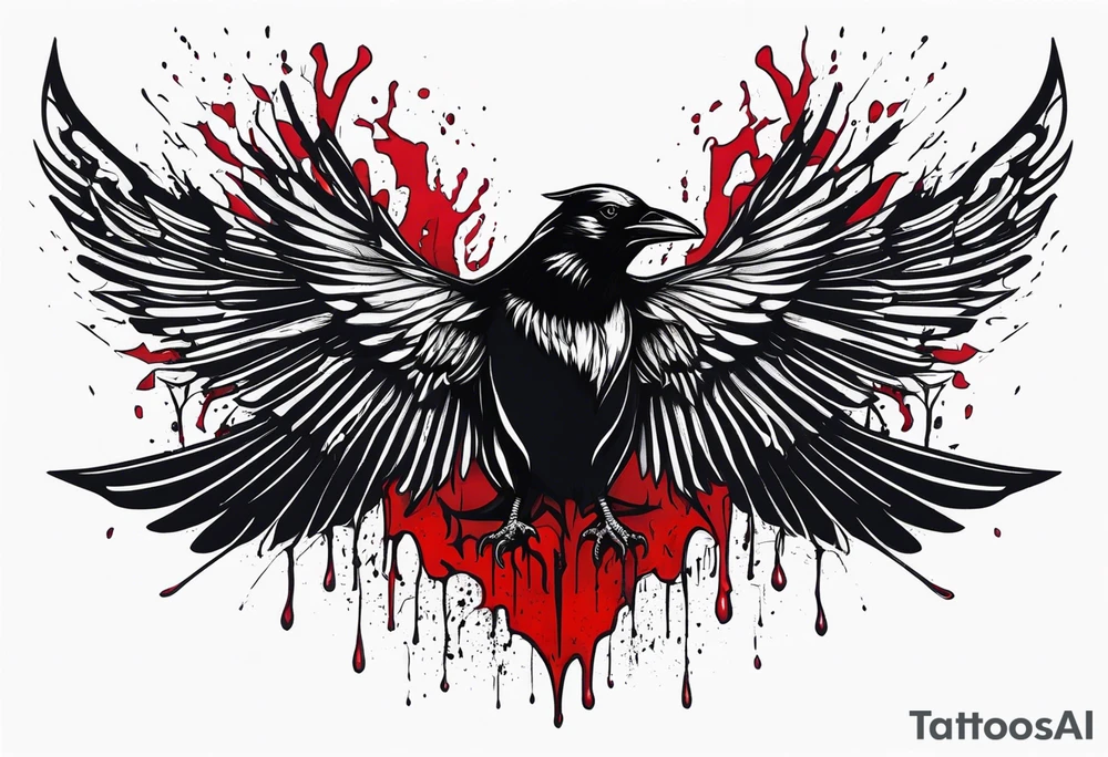 Black crows spreading wings and dripped in blood tattoo idea
