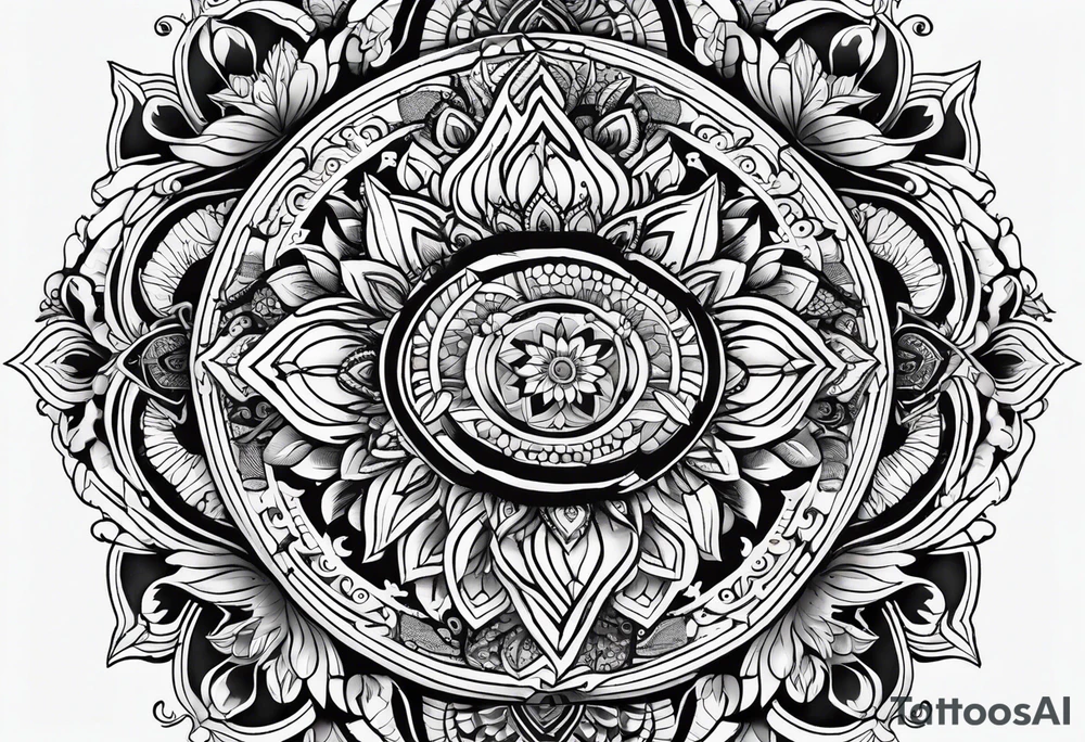An intricate mandala design incorporating elements of nature and wisdom tattoo idea
