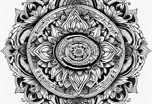 An intricate mandala design incorporating elements of nature and wisdom tattoo idea