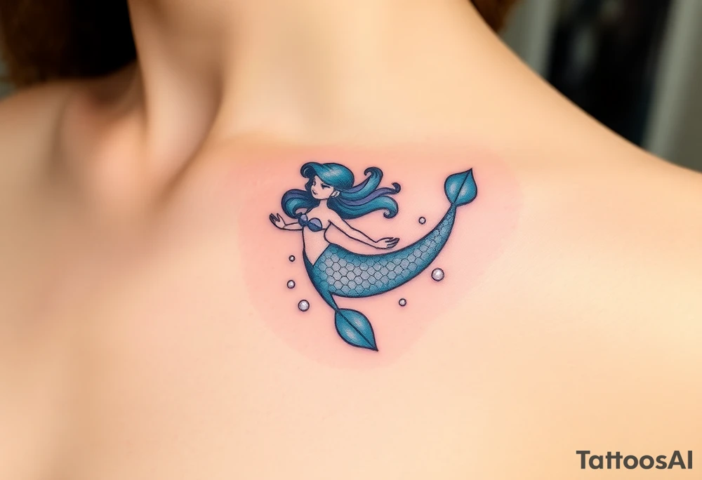 A mermaid swimming along with a dolphin through an enchanted sea tattoo idea