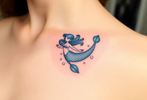 A mermaid swimming along with a dolphin through an enchanted sea tattoo idea