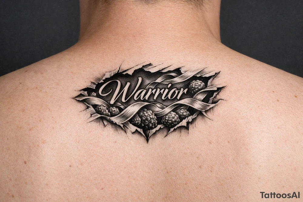 Warrior in cursive with silk le cells ribbon tearing out of skin tattoo idea