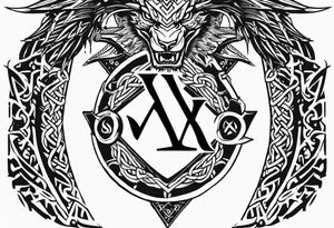Valhalla sword shield dragon axe Valknut barbed wire chains tribal tattoo idea