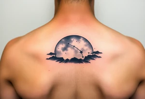 Night sky with a constellation seen through a frame of silhouette tattoo idea