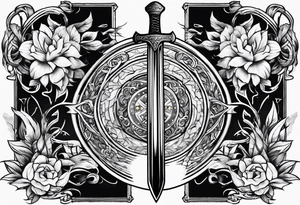 sword with fire in backgrond tattoo idea