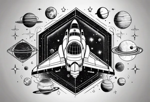 hexagon pattern solar system with a space shuttle tattoo idea