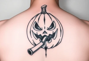 Spooky carved pumpkin 
With crack cocaine pipe tattoo idea