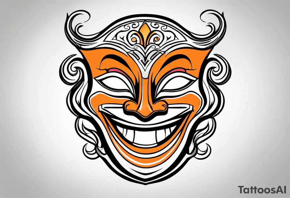 Laughing mask that is orange and black simplistic tattoo idea