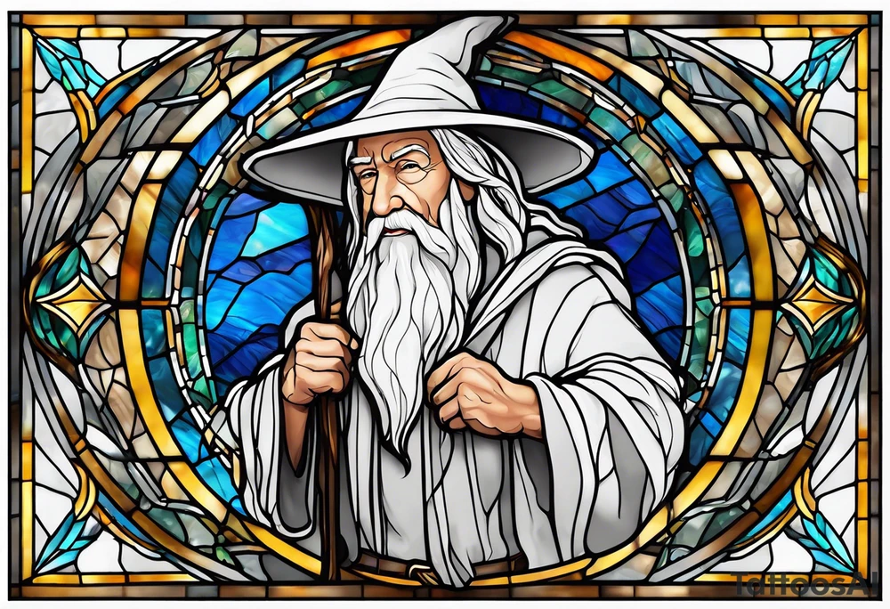 Gandalf in stained glass fighting tattoo idea
