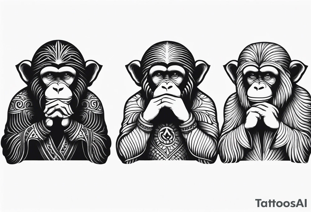 Three wise monkeys: one with his hands on eyes, one with his hands on mouth, one with his hands on ears.
They look wise and cool tattoo idea