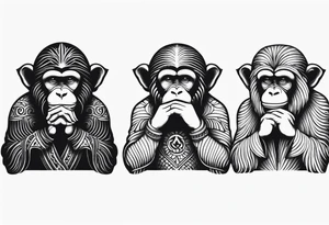 Three wise monkeys: one with his hands on eyes, one with his hands on mouth, one with his hands on ears.
They look wise and cool tattoo idea