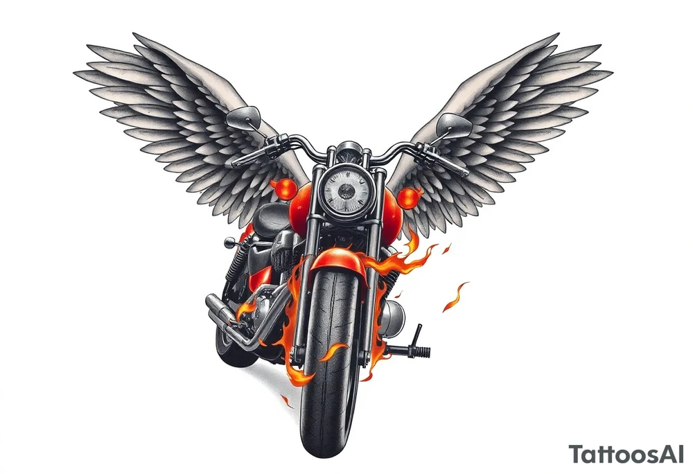 Low rider motorcycle, flames, angel wings tattoo idea