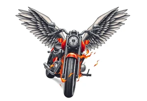 Low rider motorcycle, flames, angel wings tattoo idea
