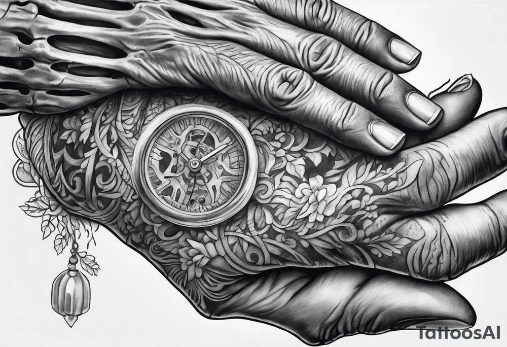 Hand of nurse reaching for skeleton hand. tattoo idea