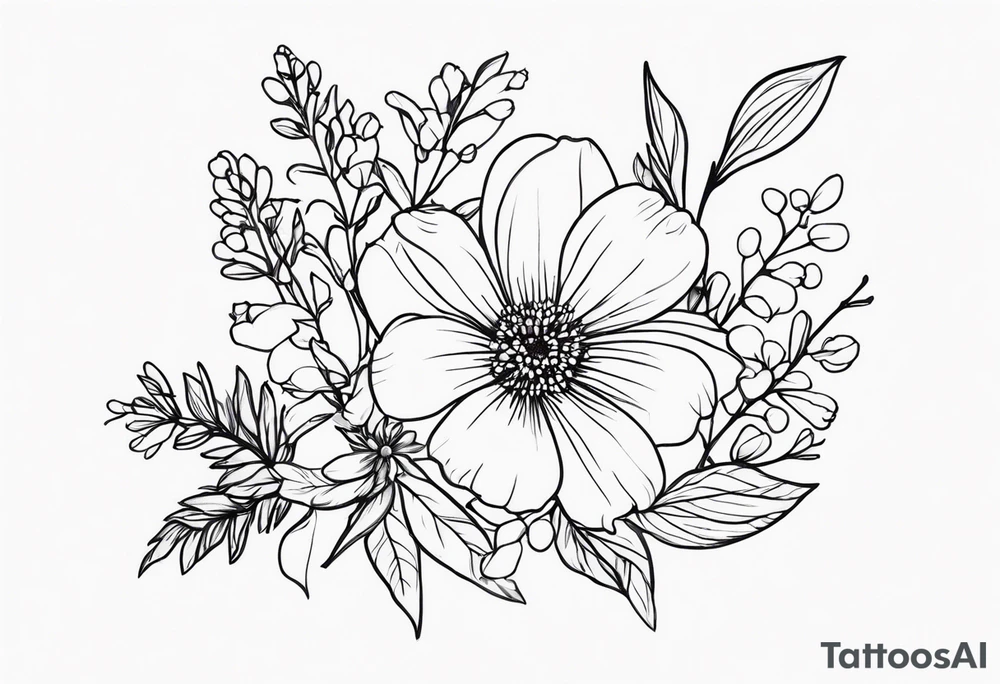 Small birth flower bouquet tattoo idea