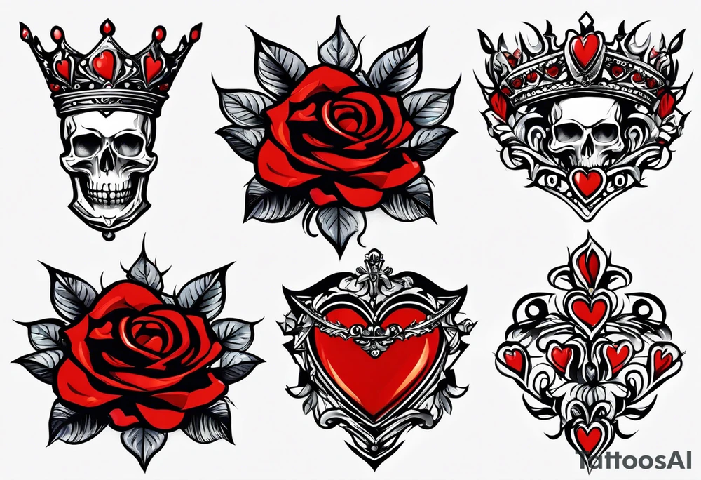 the red rose queen's crown with a heart tattoo idea