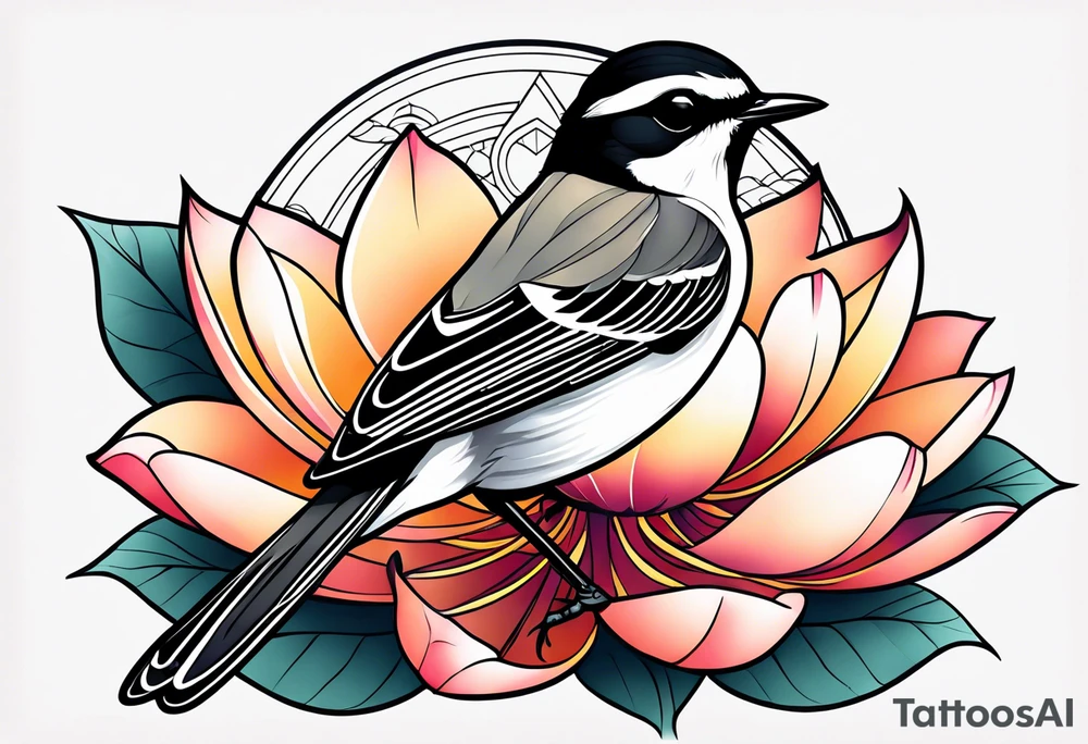 wagtail and lotus tattoo idea