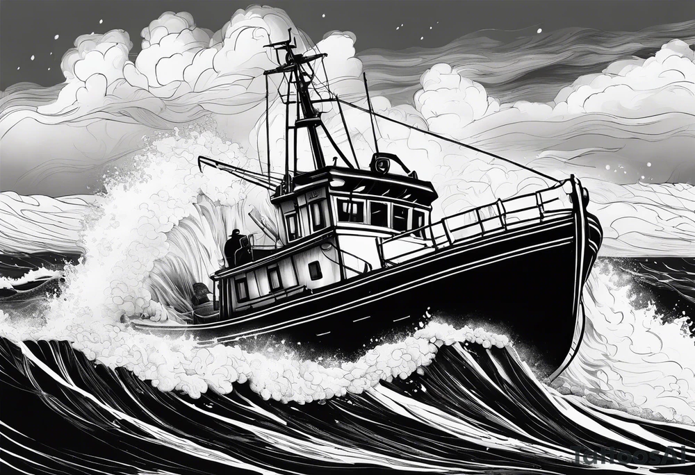 lifeboat on raging sea in cornwall tattoo idea