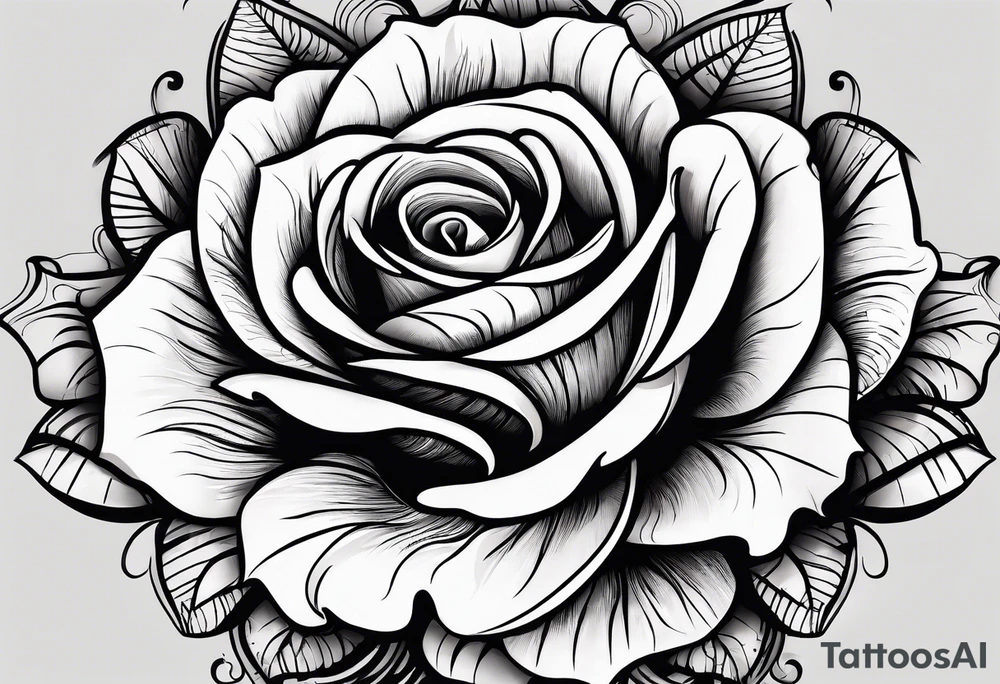 A black and white detailed rose with a lot of shading tattoo idea