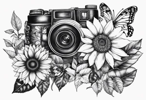 Flower : rose , sunflower, camera, butterfly tattoo idea