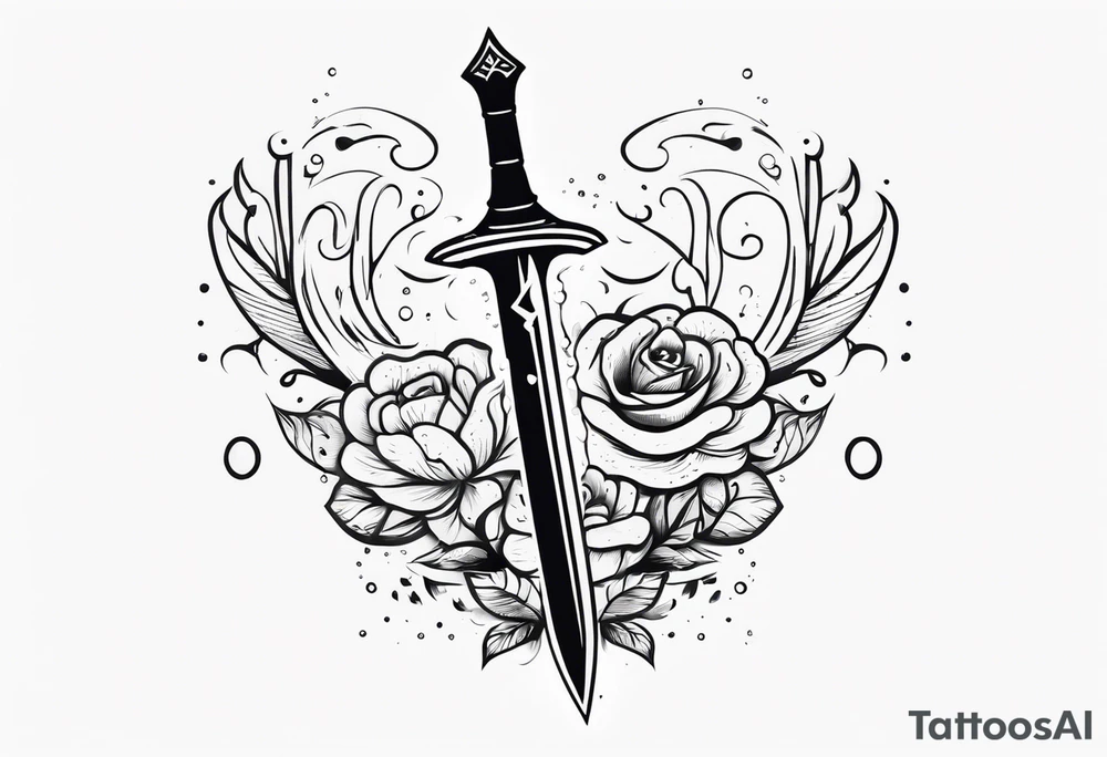 Feminine magical dagger with a splash of water swirling around it no flowers tattoo idea