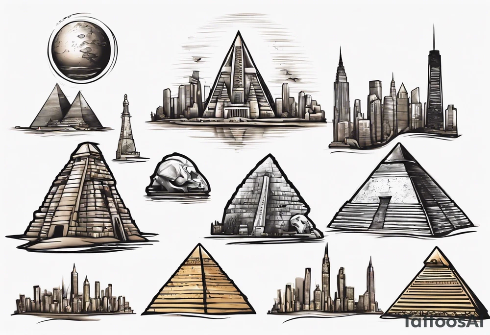 Manhattan skyline with egyptian pyramids tattoo idea