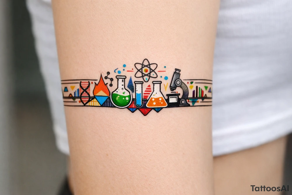 armband, abstract, geometric, full of color, and lab themed tattoo idea