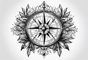 A cool compass with a narrow olive branch crown around it tattoo idea