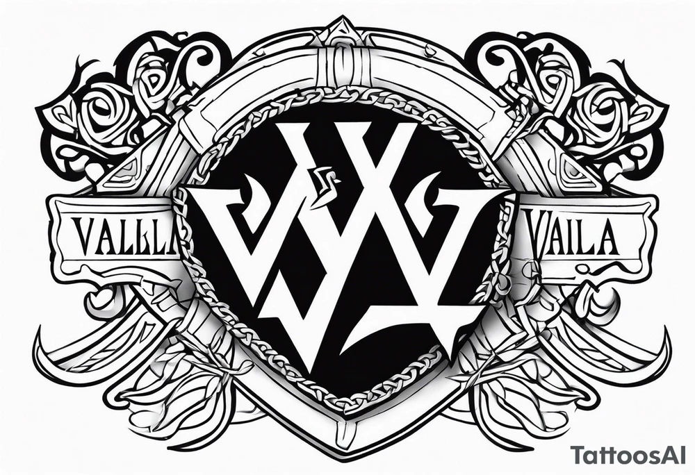 Valhalla steps shield sword axe Valknut barbed wire tattoo idea