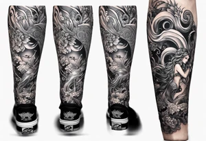Leg sleeve with mermaid and octopus tattoo idea