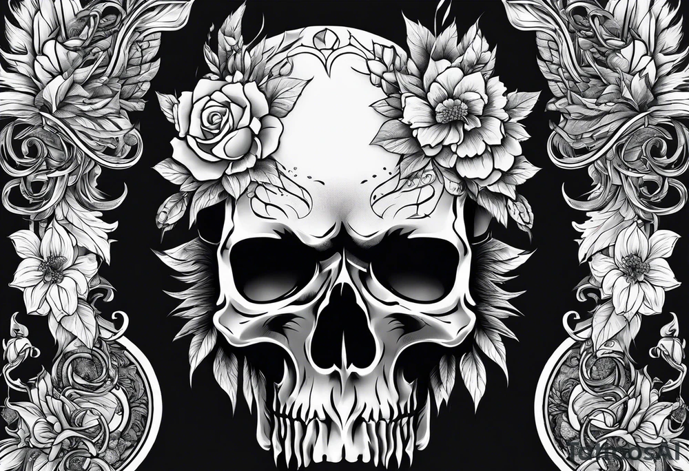 skull with wolf head on top tattoo idea