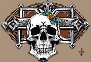 skeleton crawling towards a cross in a desert tattoo idea