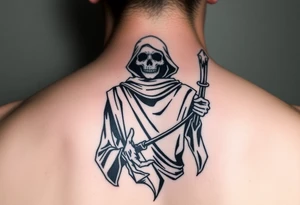 Simple grim reaper looking back holding his hand out to hold tattoo idea