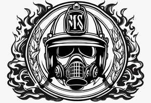 firefighter tattoo with flames and a helmet tattoo idea