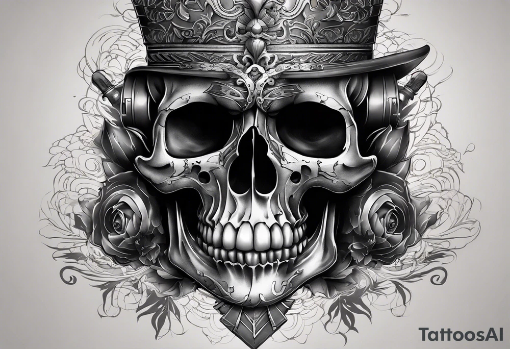 unique tattoo design featuring a skull with a muzzle that appears to be releasing or breaking free from its constraints. The design should be intricate, with detailed shading and textures to give it a realistic look. The skull should be positioned on the neck as if it's emerging from the skin. I'd like the design to be bold and eye-catching, with a mix of grey and bright colors to create a striking contrast. tattoo idea
