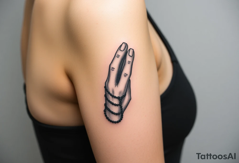 Woman praying with rosary in hands tattoo idea