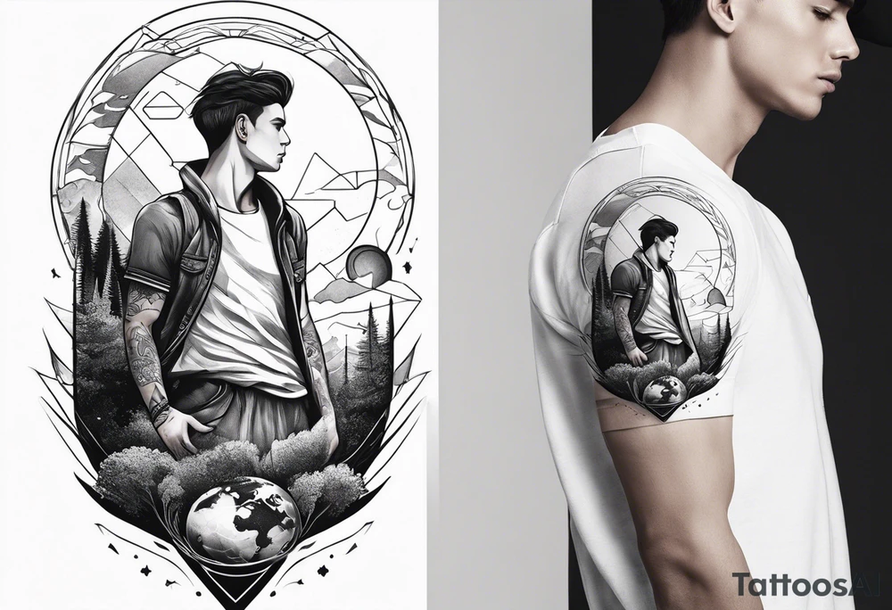 tattoo of a young man carrying the earth at arm's length tattoo idea
