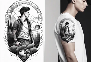 tattoo of a young man carrying the earth at arm's length tattoo idea