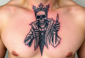 evil skeleton king in clothes having a good time getting drunk tattoo idea