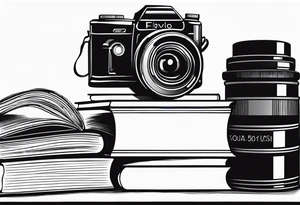 Camera on a stack of books tattoo idea