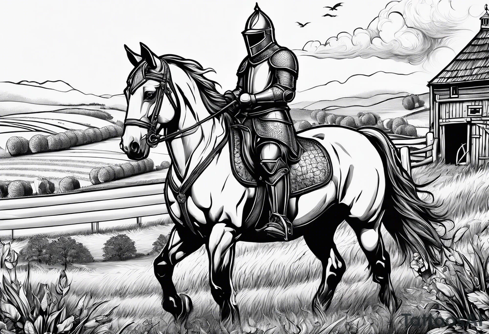 a knight living on a farm with horses in the netherlands tattoo idea