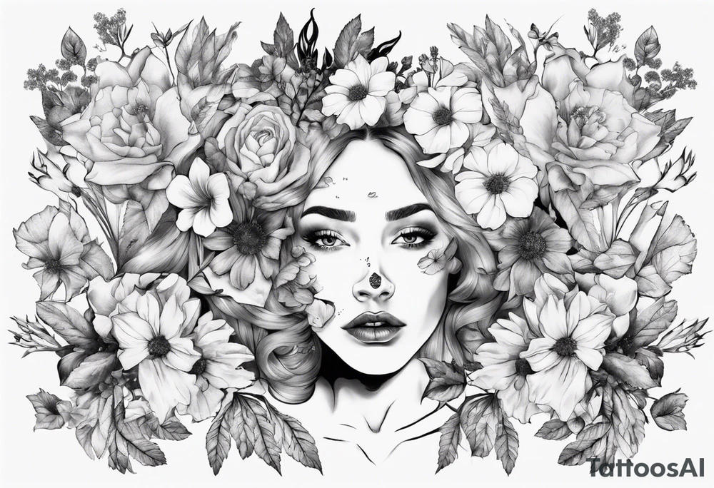 Face of helene Ariane Andersen covered in flowers tattoo idea