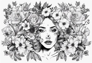 Face of helene Ariane Andersen covered in flowers tattoo idea