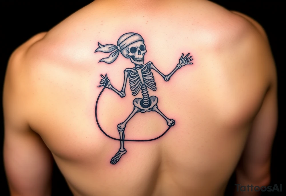 Funny skeleton jumping rope with a headband colorful tattoo idea
