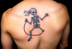 Funny skeleton jumping rope with a headband colorful tattoo idea